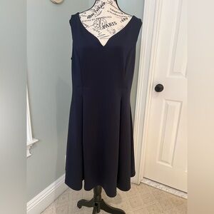 NWT DKNY Navy Fit and Flare Sleeveless Dress | Size 14 | Deep Neckline | Zipper